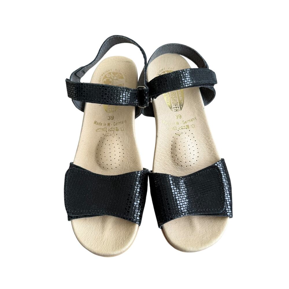 VTG Wörishofer West Germany Black Leather Cork Wedge Comfort Sandal Women’s 39/8